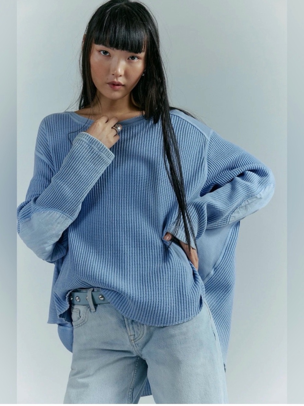 Free People One Blake Top- Light Blue